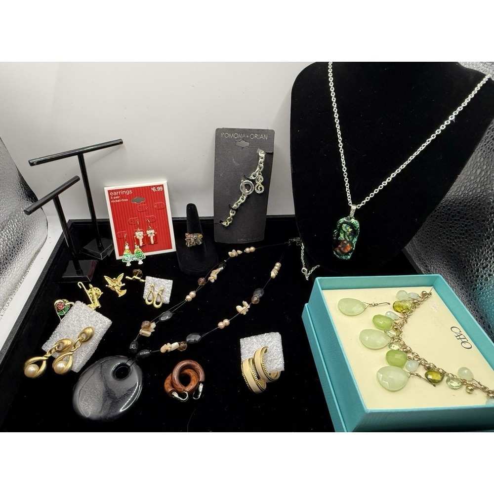Vintage Lot of 11+ Necklaces, Earrings, Brooches